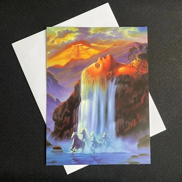 DAY DREAM Jim Warren VTG Combo Pack Greeting Card & Magnet Waterfall Horses NOS - Picture 10 of 11